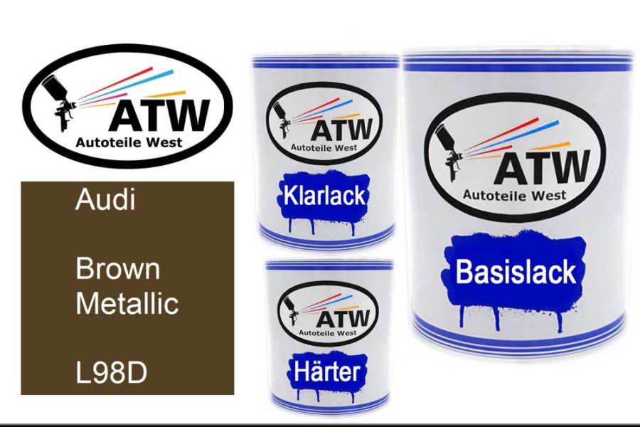 Audi, Brown Metallic, L98D: 1L Lackdose + 1L Klarlack + 500ml Härter - Set, von ATW Autoteile West.